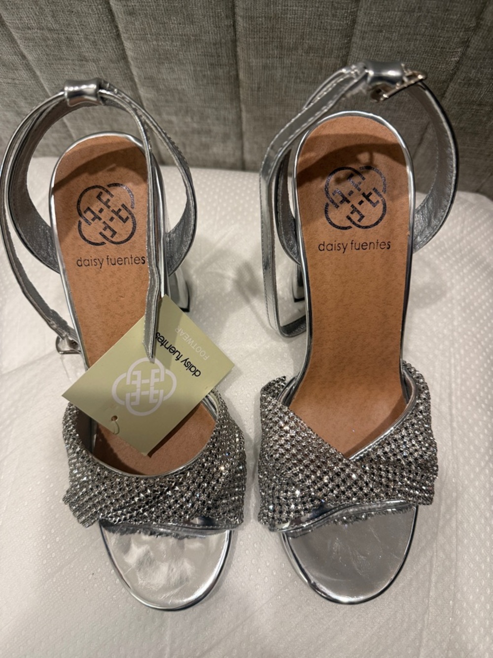 Daisy Fuentes Silver Crystal Open-Toe Ankle-Strap Heels